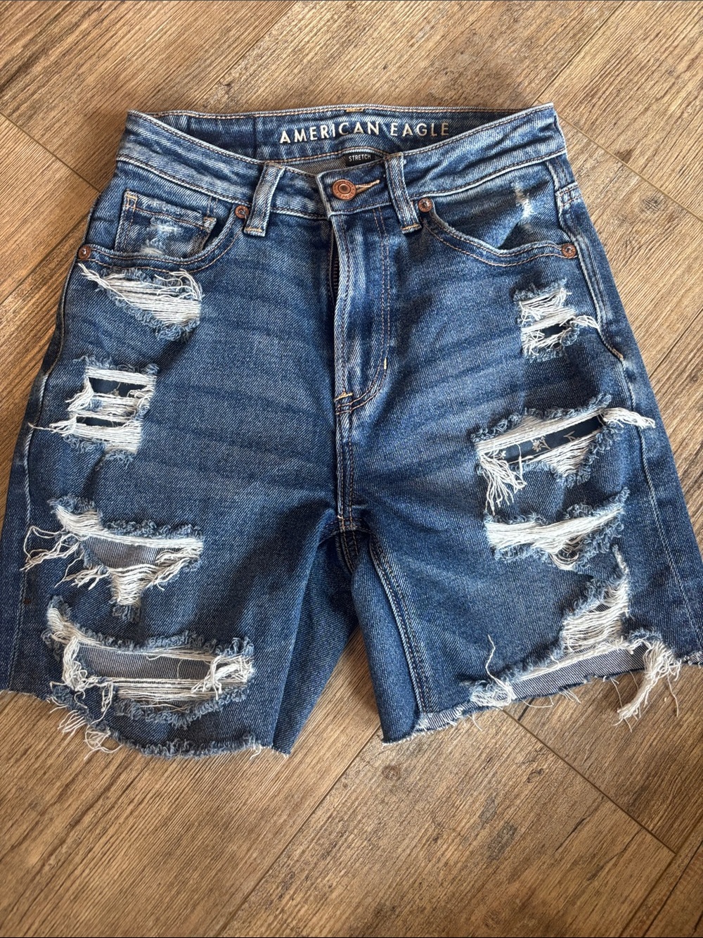 American Eagle Outfitters Dark Blue Ripped Denim Women's Shorts